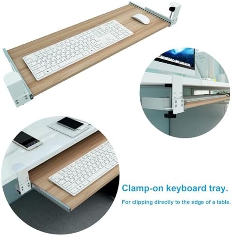 Ergonomic Wooden Keyboard Drawer Tray With Sliding Rails, Under Desk Pull-Out Keyboard Shelf, No Drill Installation(Pink,55 * 30Cm)