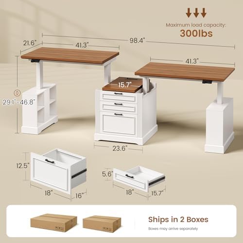 SEDETA 98.4'' Standing Two Person Desk with 3 Drawers, Storage Cabinet