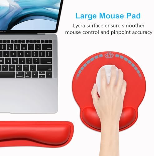 Dapesuom Keyboard Wrist Rest and Mouse Pad with Wrist Support, Cute Memory Foam Cushion for Keyboard and Mouse Set, Ergonomic Desktop Pad Rests with Non Slip Base for Easy Typing & Pain Relief, Red