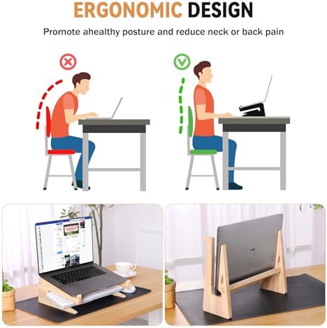 Wooden Laptop Stand for Desk, 2-in-1 Riser and Vertical Laptop Stand