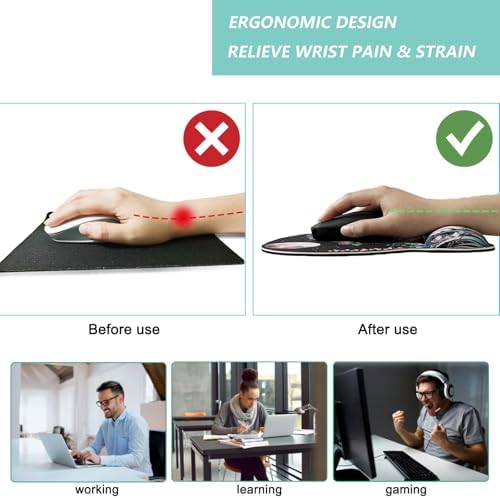 Mouse Pad with Wrist Support, Ergonomic Mousepad with Comfortable Memory Foam Wrist Rest Cushion, Relieve Wrist Pain, Non-Slip Rubber Base Gaming Mice Pad for Home Office Computer Laptop, Snail