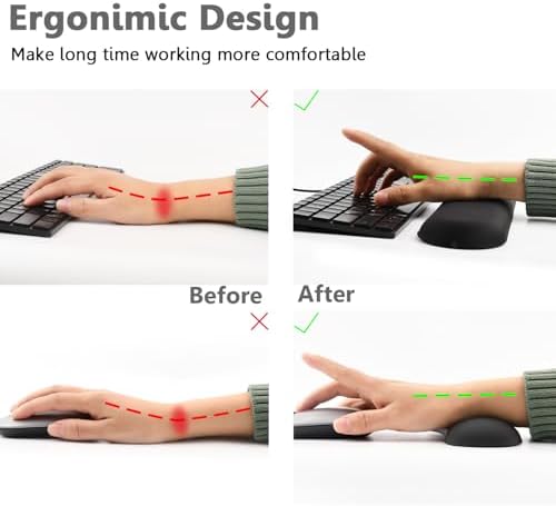 Keyboard Mouse Wrist Rest Set, Gel Ergonomic Wrist Rest for Keyboard and Mouse Non Slip Base, for Laptop, Desktop Computer, Office Desk Accessories (Black)