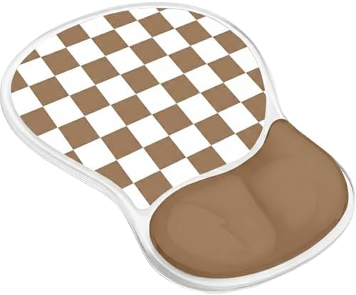 Mouse Pad with Gel Wrist Rest for Mouse Ergonomic Mouse Wrist Rest Non-Slip Silicone Cool Clear Checkered Mousepad with Wrist Support for Computer Gaming Laptop Home Office Desk Accessory Brown Plaid