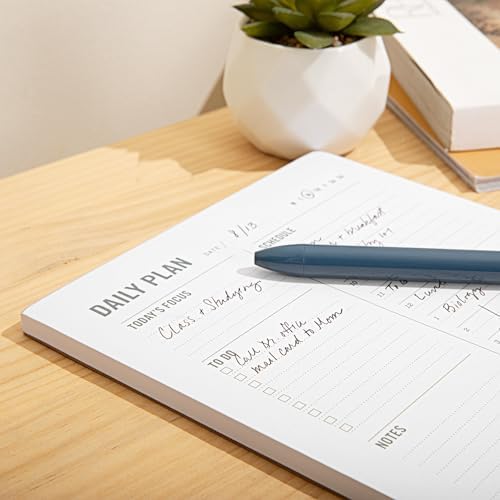 Daily Planner Notepad with Hourly Schedule - ADHD Planner, Time Block Planning Pad, Desktop To Do List, College Supplies - 6 x 9” - 50 Undated Sheets