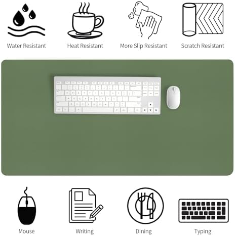 Bloss Green Desk Mat, Desk Matt for Desktop, Large Leather Desk Pad, Desk Pad Mat Waterproof, Computer Mat for Office/Home/Decor/Desk Protector(31.5 x 15.7 Inches)