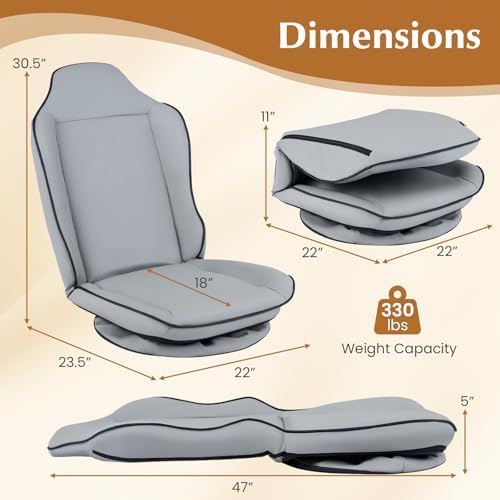 GIANTEX 360° Swivel Floor Gaming Chair with 5-Level Adjustable Backrest, Foldable Reclining Lounge Chair with Padded Seat Cushion, Lazy Floor Sofa for Reading, Working, Watching TV (Gray)