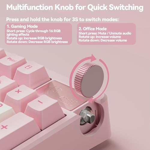 LEOBOG A98 Wireless Mechanical Pink Creamy Keyboard with Number Pad Knob