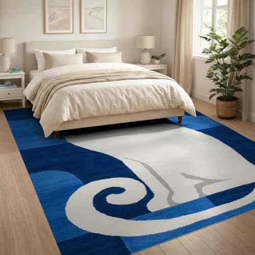 8'x10' Blue White Cat Sapphire Design Ultra-Soft Area Rug
