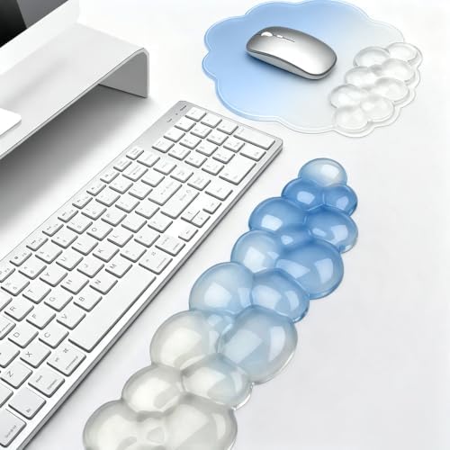 Gel Wrist Rest and Cloud Mouse Pad, for Keyboards and Mice - Ergonomic Pink Keyboard Wrist Rest Set, Relieves Pain from Typing/Computer/Laptop/Gaming/Home/Office Blue