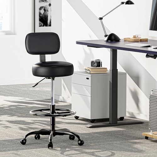 SUPERJARE Drafting Chair with Backrest, Set of 3, Swivel Barstools for Shop