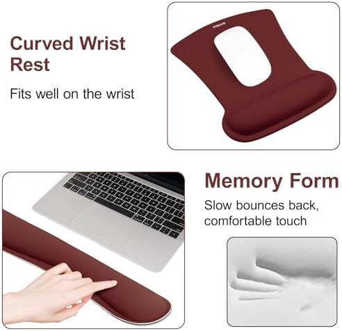 MOSISO Wrist Rest Support for Mouse Pad & Keyboard Set, Wine Red