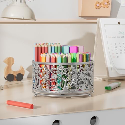 EKNITEY Pencil Pen Holder For Desk - 360° Rotating Pencil Cup Organizer