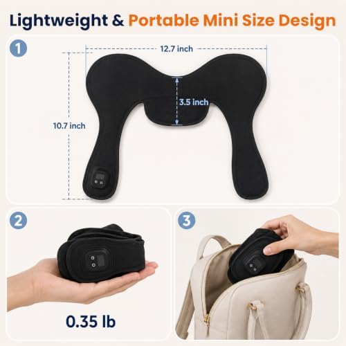 Cordless Electric Heating Pad for Neck & Shoulder, 5000mAh Rechargeable Neck Heating Pad with 3 Heat Levels 3 Time Settings, Portable Small Thin Mini Heated Neck Wrap (Black)