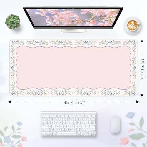 HAOCOO Girly Pink Desk Blotter, 35.4" x 15.7" Computer Mat for Vanity Decor