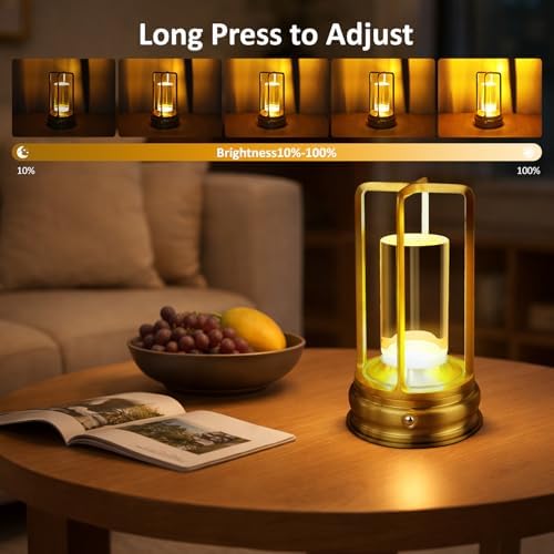 4 Pack Gold Cordless Table Lamp - Portable Rechargeable Lamp, Wireless Lamp for Restaurant Home Dinner Dining Kitchen Outdoor Patio with Metal Construction