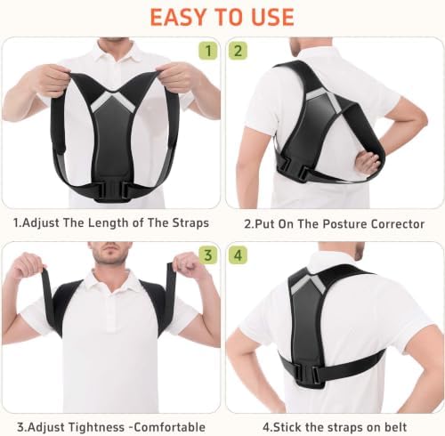 Posture Corrector for Women and Men, Adjustable Back Brace Shoulder Straightener, Upper Back Support Brace for Neck Shoulder Back Pain Relief, Breathable Posture Corrector for Daily Wear Black, XX-Large