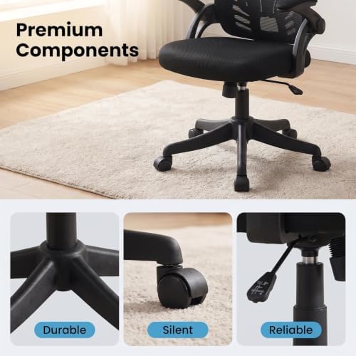 Ergonomic High Back Mesh Office Chair with Adjustable Headrest & Flip Up Armrest, Height Adjustable Swivel Rolling Desk Chair, 300LBS Breathable Computer Task Chair for Home Office(Black)