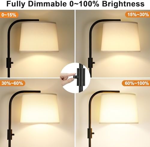Ambimall Fully Dimmable Floor Lamp with 9W LED Bulb, Standing Lamp for Living Room with Adjustable Head, Modern Tall Light with Rotary Switch for Office, Black and White