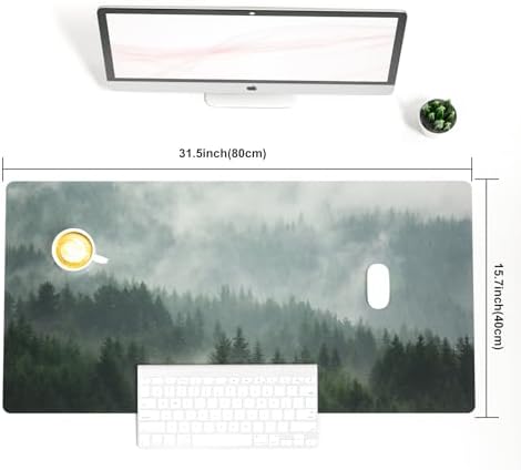 Faux Leather Large Mouse Pad, Office Desk Mat, 31.5"x15.7", Foggy Forest