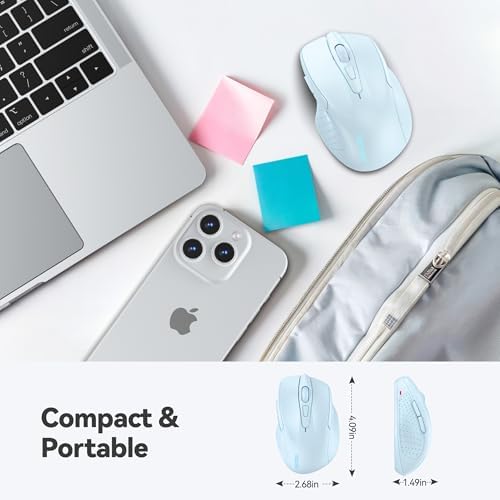 TECKNET Wireless Mouse, 2.4G Ergonomic Computer Mouse, 2600 DPI, Lightblue