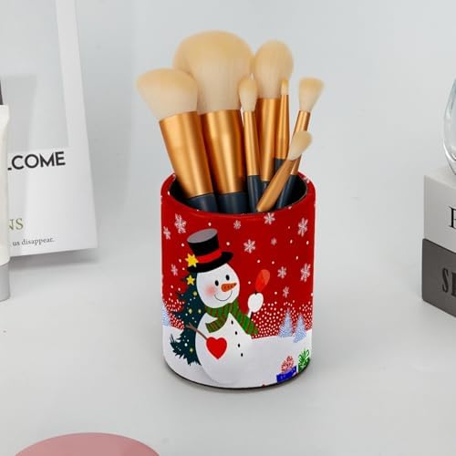 Christmas Snowman Snowflake Pen Holder Pencil Organizer Cute Pencil Cup Desk Decor Makeup Brush Holder PU Multifunctional Office Supplies for Home Classroom School