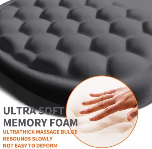 Ergonomic Joint Wrist Support Mouse Pad with Memory Foam Cushion Massage Bump, Carpal Tunnel Pain Relief Mousepad Slope Design for Wrist Rest, 11.8x7.9 in, DimGray