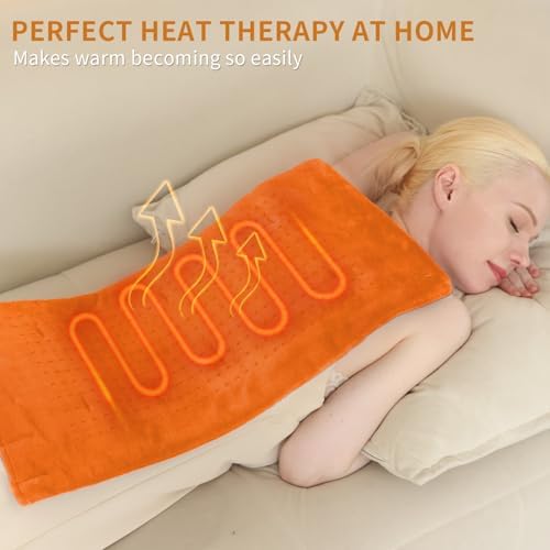 Massaging Weighted Heating Pad for Back Pain Relief,12"×24",Pumpkin Yellow