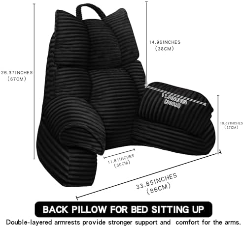 Reading Pillow for Bed with Arms, Back Support, Memory Foam (Ink Black）