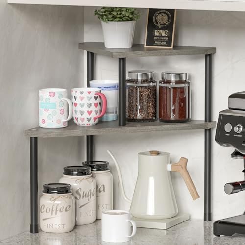 Weenson Bathroom Counter Organizer Over Sink Organizer for Toiletries, Makeup, Kitchen Countertop Organizer Spice Rack for Salt, 2-Tier Corner Counter Shelf for Coffee Area Storage(Rustic Grey)