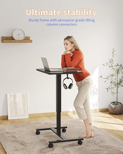 YIHAYO 24 x 16 Inches Mobile Small Standing Desk with Wheels, Black