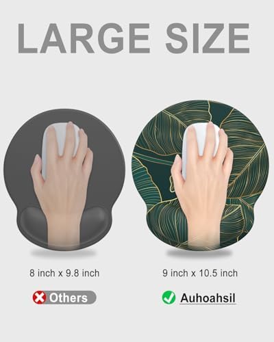 Auhoahsil Ergonomic Mouse Pad with Wrist Rest, Comfortable Silicone Non-Slip Computer Pain Relief Gel Mouse Mat with Wrist Support for Gaming, Work, Office, Women & Men, Cute Pattern, Monstera Leaves