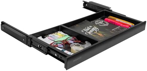 Mount-It! Under Desk Drawer Organizer with 2 Compartments, Shallow Low-Profile Slide-Out Desk Tray, 20.7″ x 8.9″ x 1.8″, Pull-Out Pencil Drawer for Traditional & Standing Desks - Black