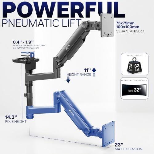 VIVO Black Under-Surface Clamp Monitor Mount, 17-32" Screens, STAND-POLE1UP