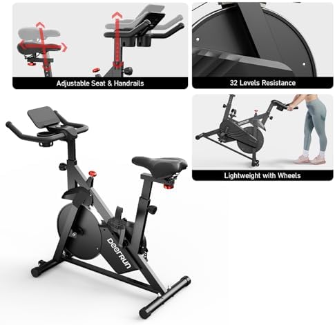 DeerRun Exercise Bike, Indoor Cycling Bike with Adjustable Magnetic Resistance, Low-Noise Belt Drive Stationary Bike for Home Cardio, 300 lb Capacity, Device Mount & LCD Monitor