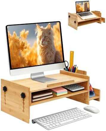 MyPlace Bamboo Monitor Stand Riser with Adjustable Height and Angle