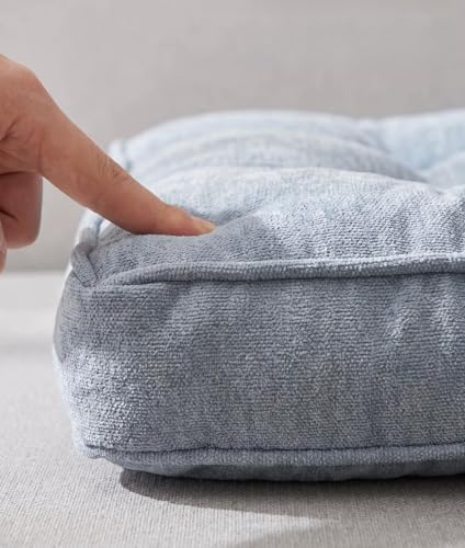 Square Corduroy Seat Cushion 4 Inch Thick Chair Pad Japanese Tatami Style Floor Pillow with Tufted Design 16"/18"/20" Breathable Durable Cushion for Office, Dining Room & Living Room，Deep grey：18"X18"