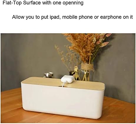 Cable Management Box with Bamboo Lid, Power Strip Organizer, White 2PCS