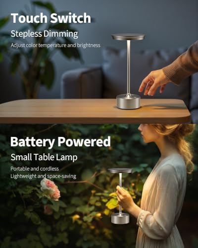 PUSU Rechargeable Table Lamps Set of 2, Nickel Cordless Portable Desk Lamp