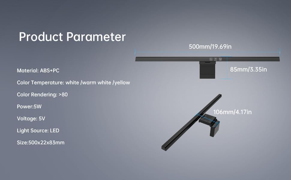 Monitor Light Bar with RGB Backlight, Computer LED Screen Lamp for Eye Caring, USB Powered Dual Light Source with Touch Control Timed Computer Monitor Desk Lamp for Game Office Home Silver