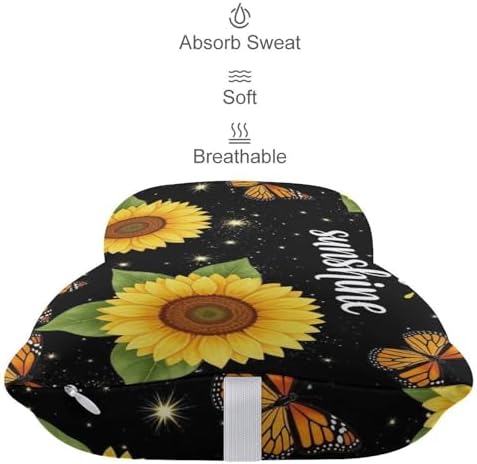 2 Pcs Car Neck Pillow Monarch Butterfly Sunflower Breathable Removable Cover Headrest for Driving Office Rest
