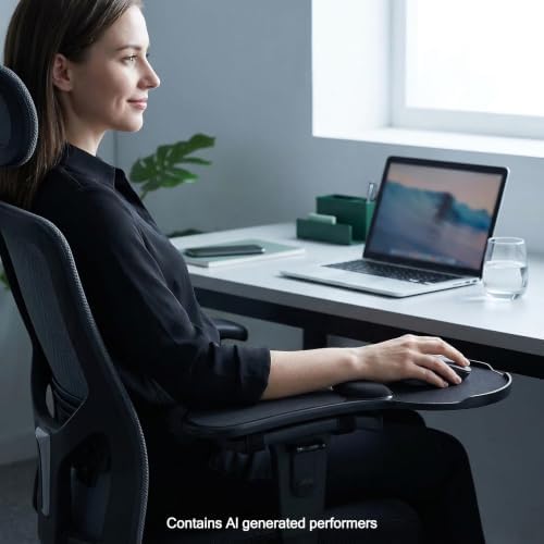 Ergonomic Adjustable Chair Arm Rest Mouse Pad with Wrist Cushion,Mouse Extension Platform Tray with Anti-Fall Baffle, Chair Attachment Arm Support with Straps (Black)