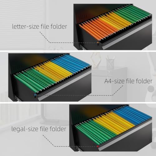 Guizeeopo Metal File Cabinet with Lock, 4 Drawer Lateral File Cabinets for Home Office, Heavy Duty Office Storage Cabinet for A4/Letter/Legal Size, Assembly Required(Black)