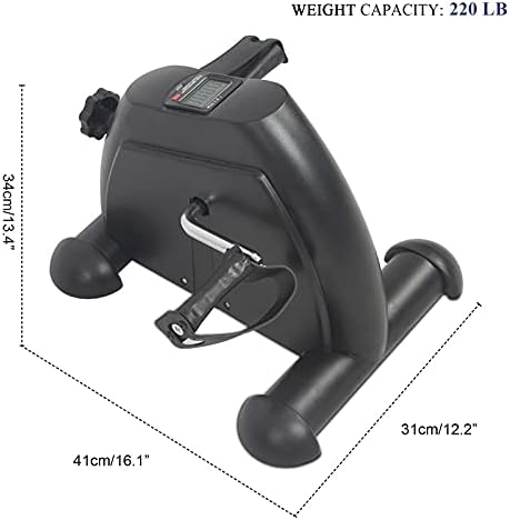 Portable Under Desk Bike Pedal Exerciser for Legs and Arms Mini Exercise Peddler Adjustable Resistance Multifunctional LCD Display (Black)