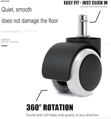 2" Universal Computer Office Chair Wheels Heavy Duty Rubber Gaming Chair Casters White No Noise Polyurethane Wheel Replacement Standard Size Set of 5