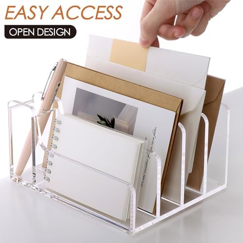 SANRUI Acrylic Mail Organizer with Pen Holder, Clear Mail Sorter, 4-Slot