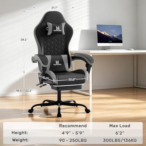 Gaming Chair, Computer Office Chair with Footrest, Adjustable Height & Backrest Gaming Chairs with Swivel for Adults, High Back PU Leather Ergonomic Chair with Lumbar Support, BlackGrey
