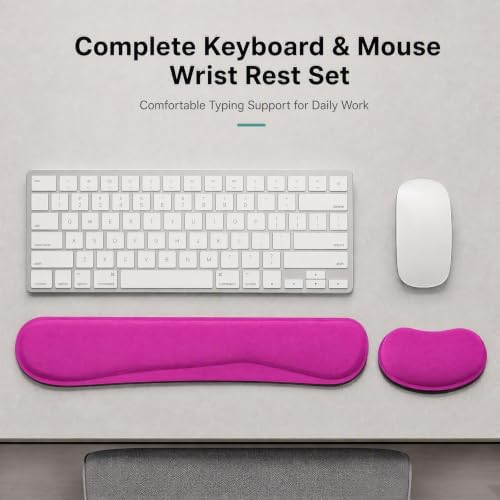 Keyboard Wrist Rest and Mouse Wrist Rest Set - Ergonomic Memory Foam Wrist Cushion - for Wrist Support on Computer, Laptop, Office, Playing Games, Typing Relieves Wrist Pain Rose Red