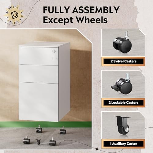 DEVAISE 3 Drawer Slim File Cabinet with Lock, Fully Assembled
