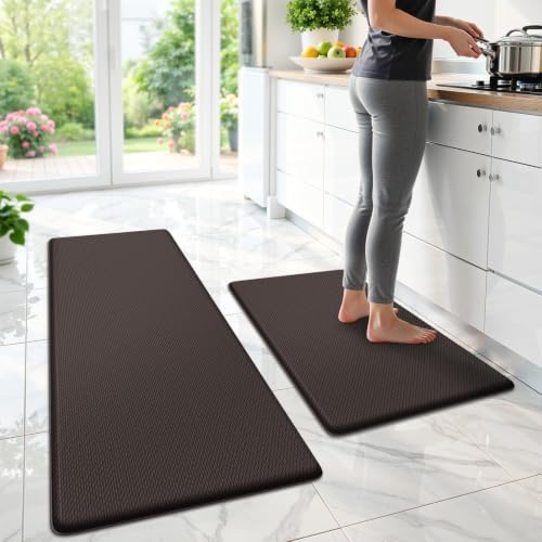 StepLively Kitchen Mat for Floor 2 PCS, Anti Fatigue Rugs, Chocolate