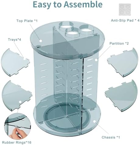Rotating Makeup Organizer, DIY 8 Adjustable Layers Spinning Skincare Storage, Cosmetic Display Case with Brush Holder and Perfume Tray, Multi-Function Vanity Bathroom Countertop Organizer Clear Blue